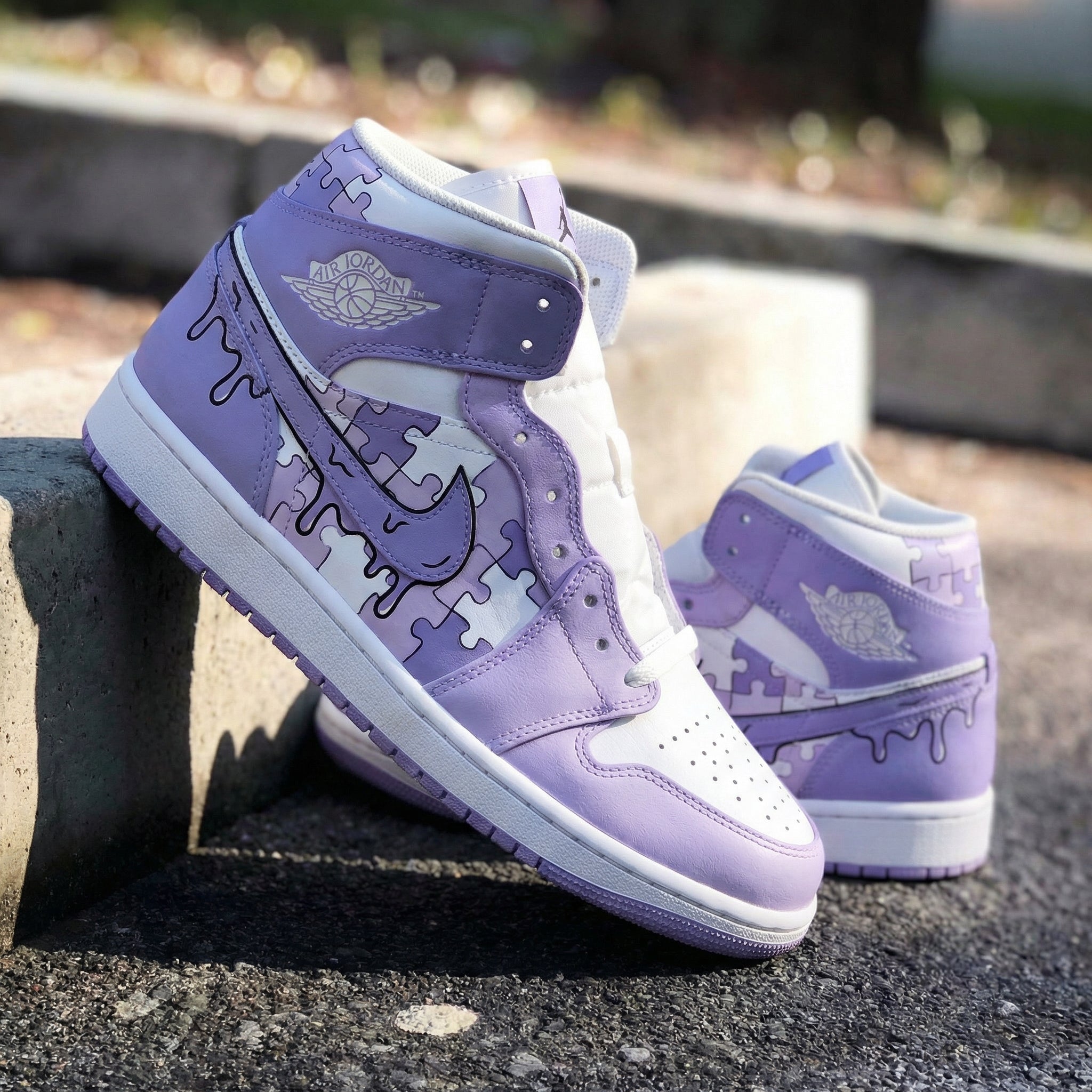 Jordan Pattern Custom Air Jordan 1 Puzzle Pattern White Lilac – Unite Custom