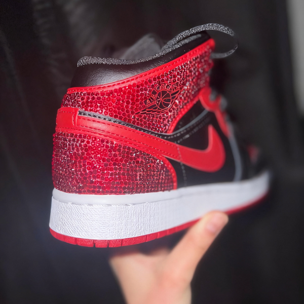 Custom Air Jordan 1 Red Black With Rhinestone
