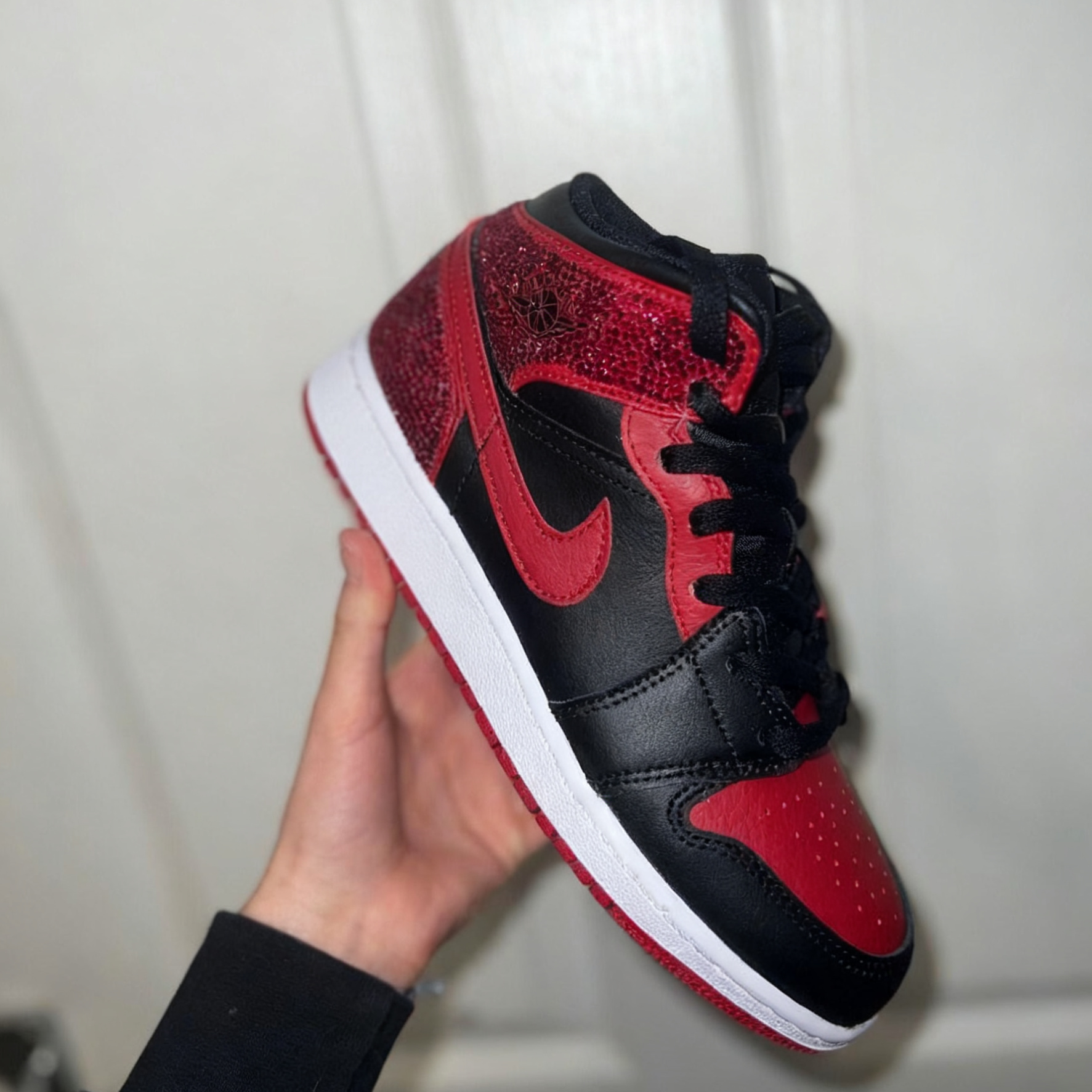 Custom Air Jordan 1 Red Black With Rhinestone