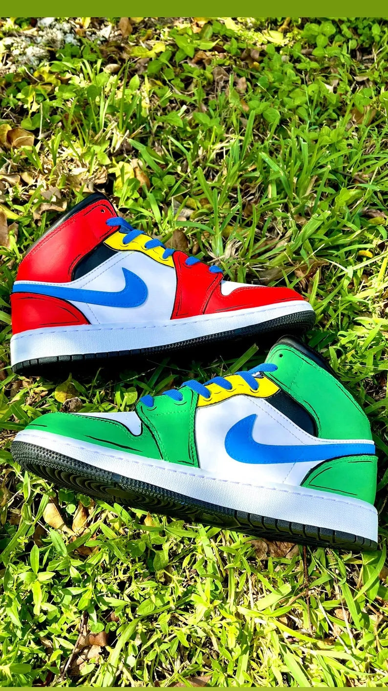 Custom Air Jordan 1 Red Green White With Mario Theme