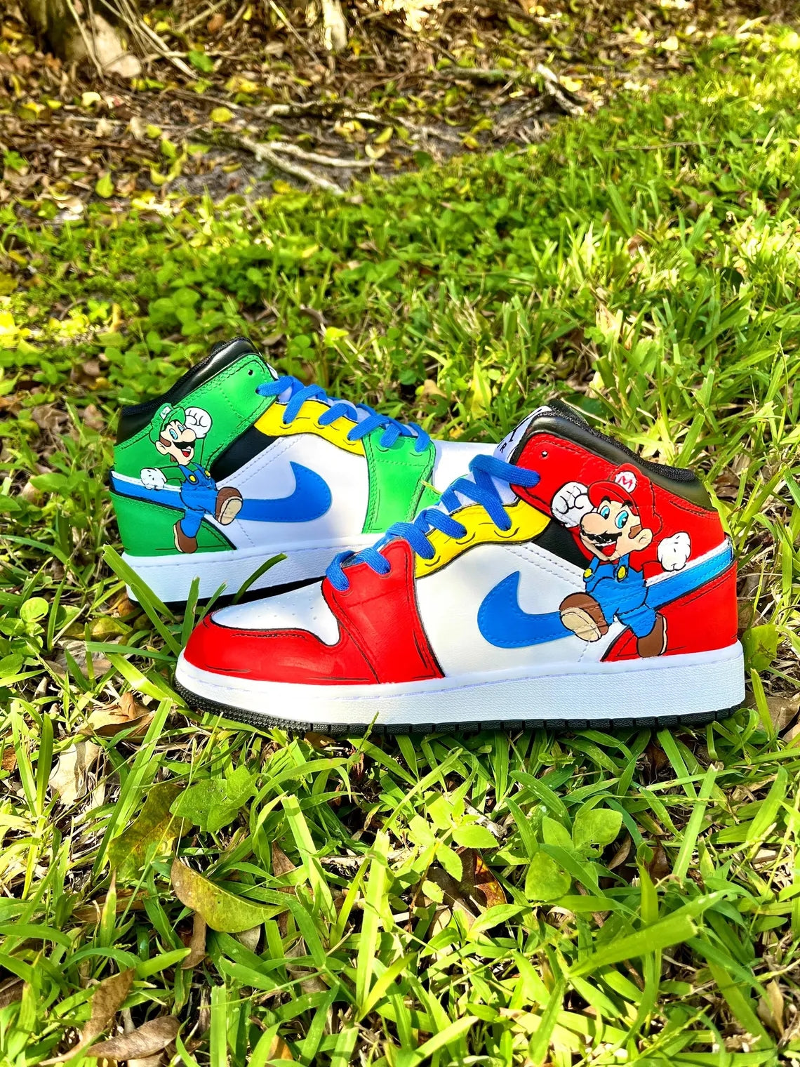Custom Air Jordan 1 Red Green White With Mario Theme