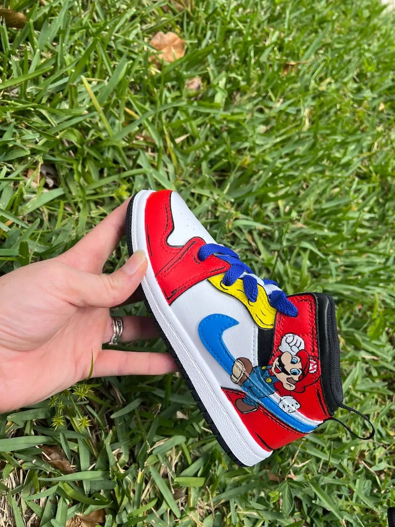 Custom Air Jordan 1 Red Green White With Mario Theme