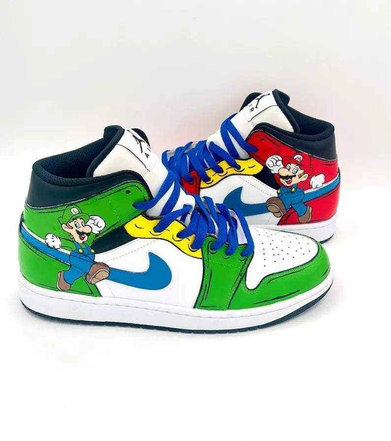 Custom Air Jordan 1 Red Green White With Mario Theme