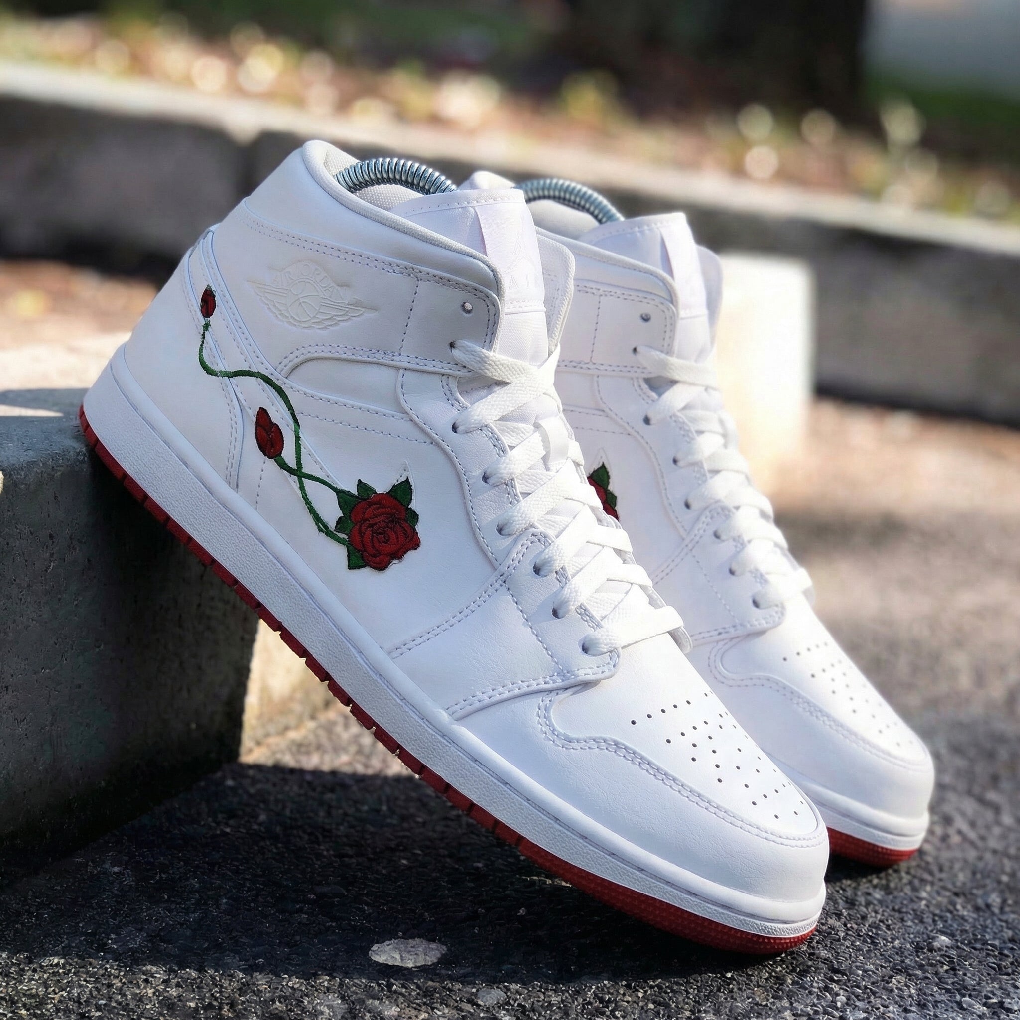 Jordan's With Roses Custom Air Jordan 1 Red Rose Green Vine Red Green – Unite Custom