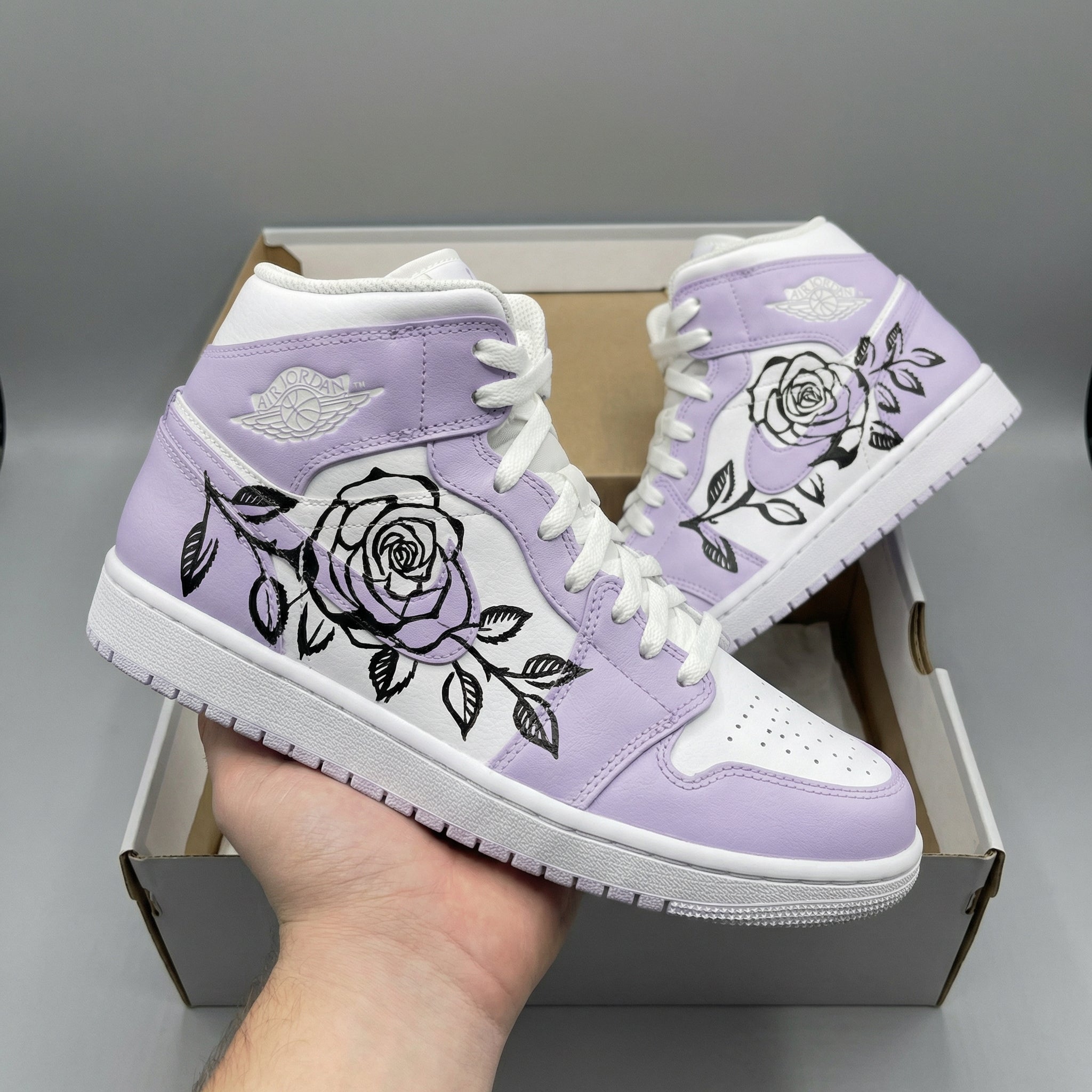 Jordan's With Roses Custom Air Jordan 1 Rose Lavender Black – Unite Custom