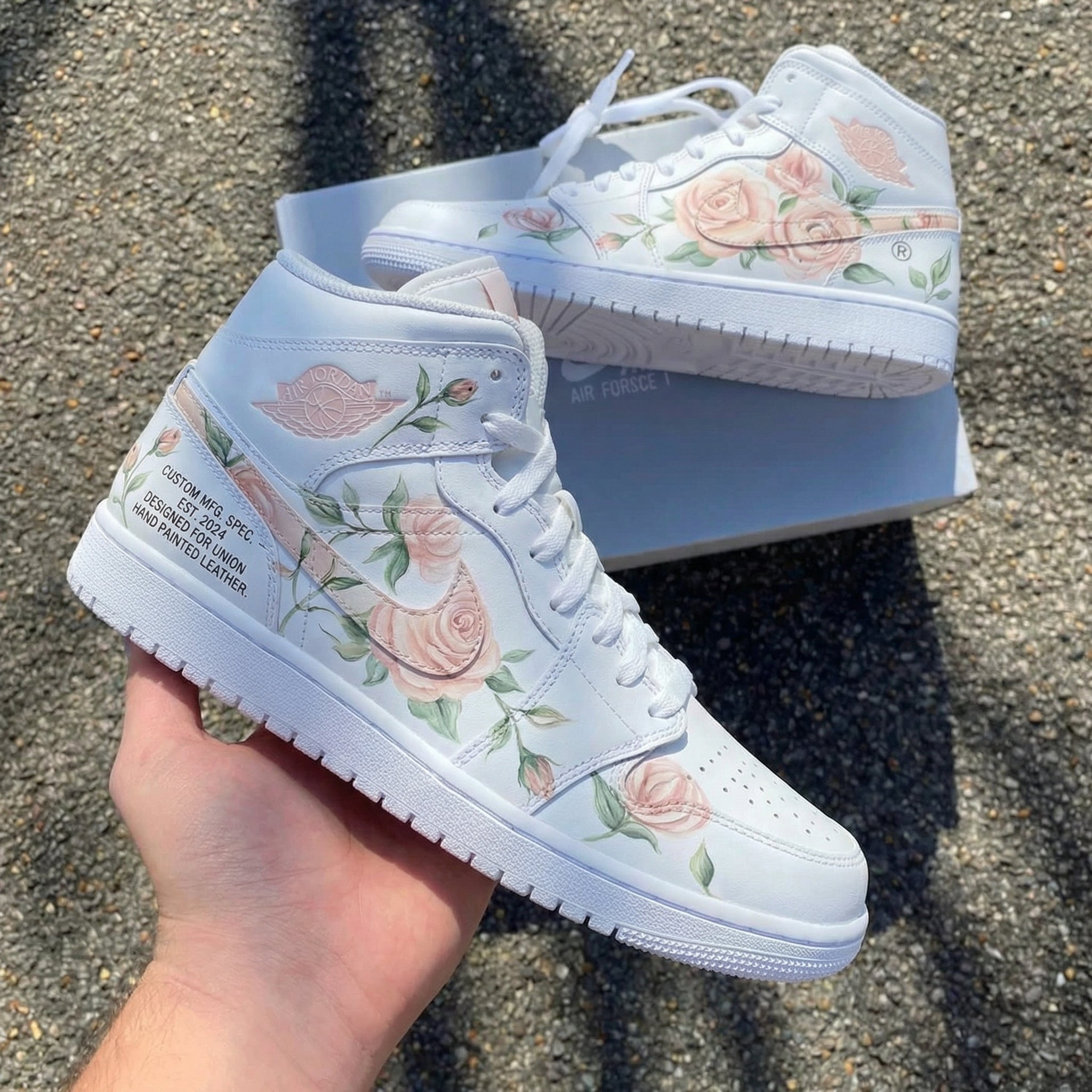 Jordan's With Roses Custom Air Jordan 1 Rose Pattern Baby Pink Green – Unite Custom
