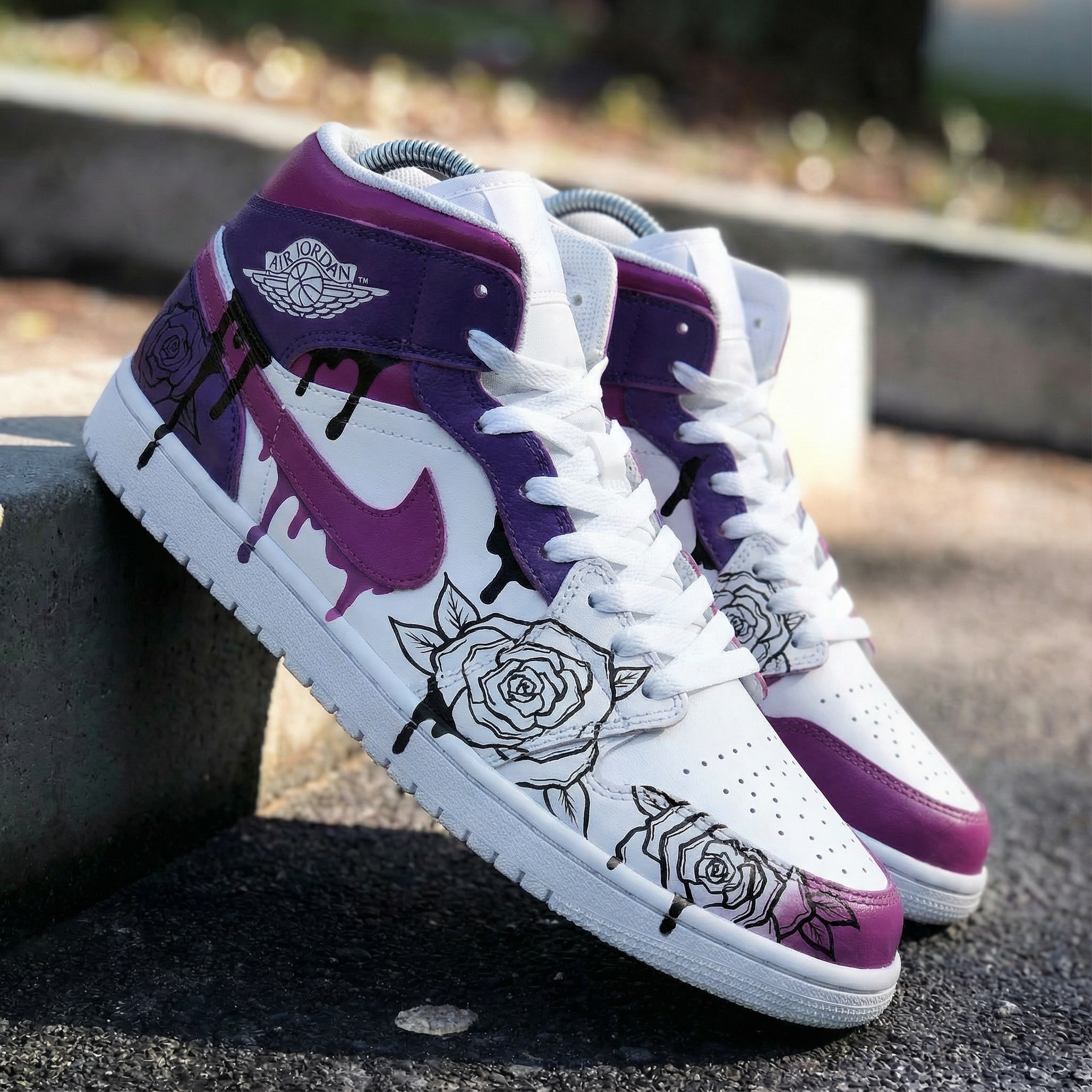 Custom Air Jordan 1 Rose Pattern Purple White – Unite Custom