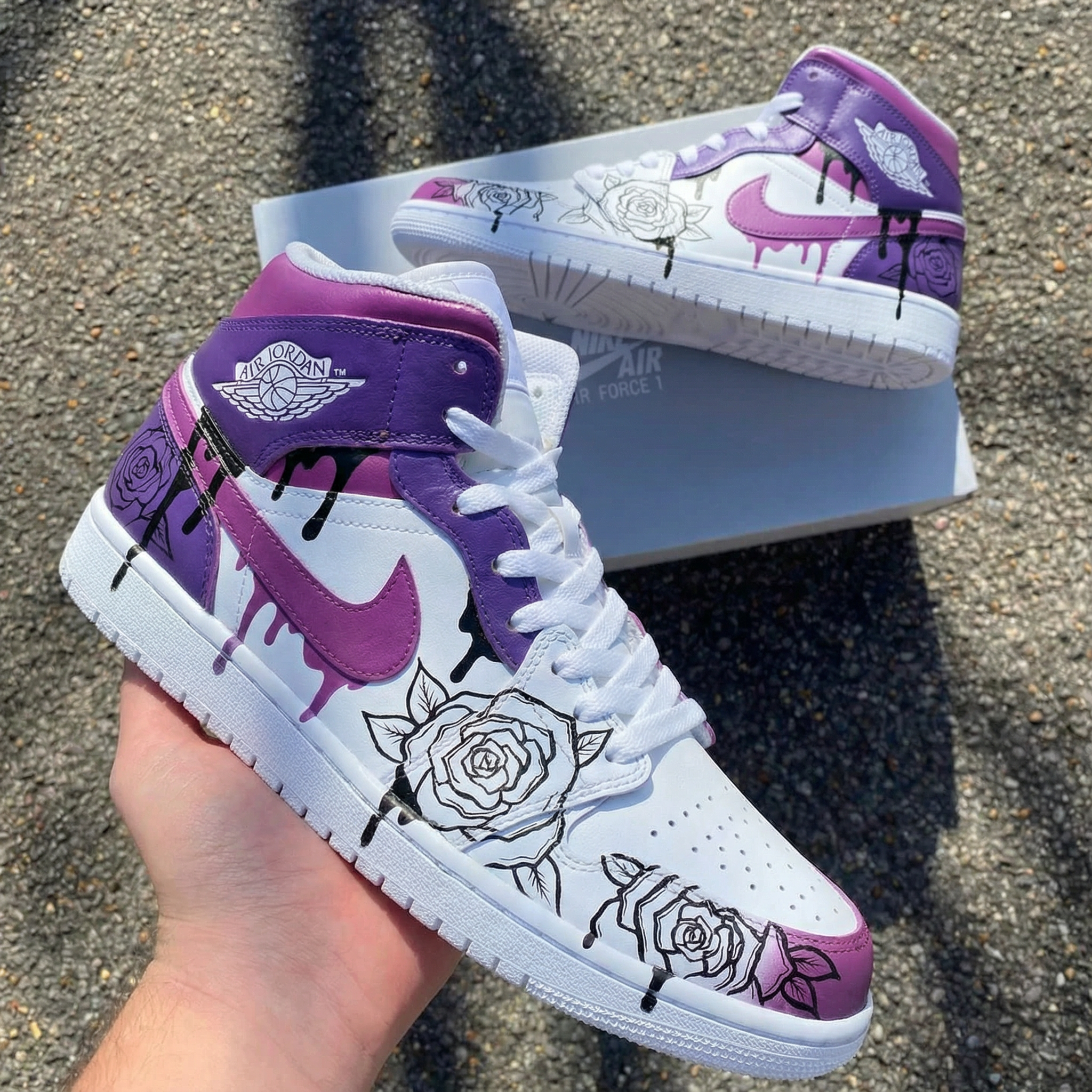 Custom Air Jordan 1 Rose Pattern Purple White – Unite Custom