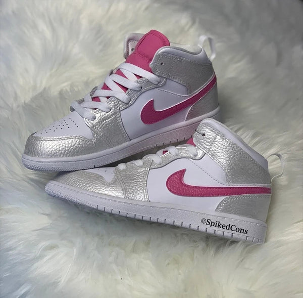 Custom Air Jordan 1 Silver White Baby Pink Design