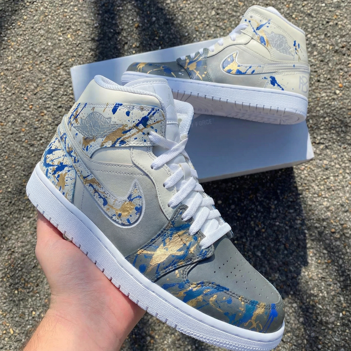 Custom Air Jordan 1 Splatter Blue Gold – Unite Custom