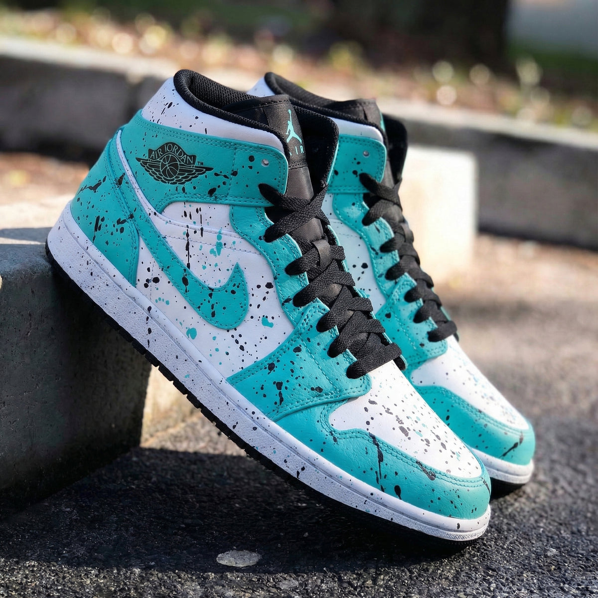 Custom Air Jordan 1 Splatter Teal Black White – Unite Custom
