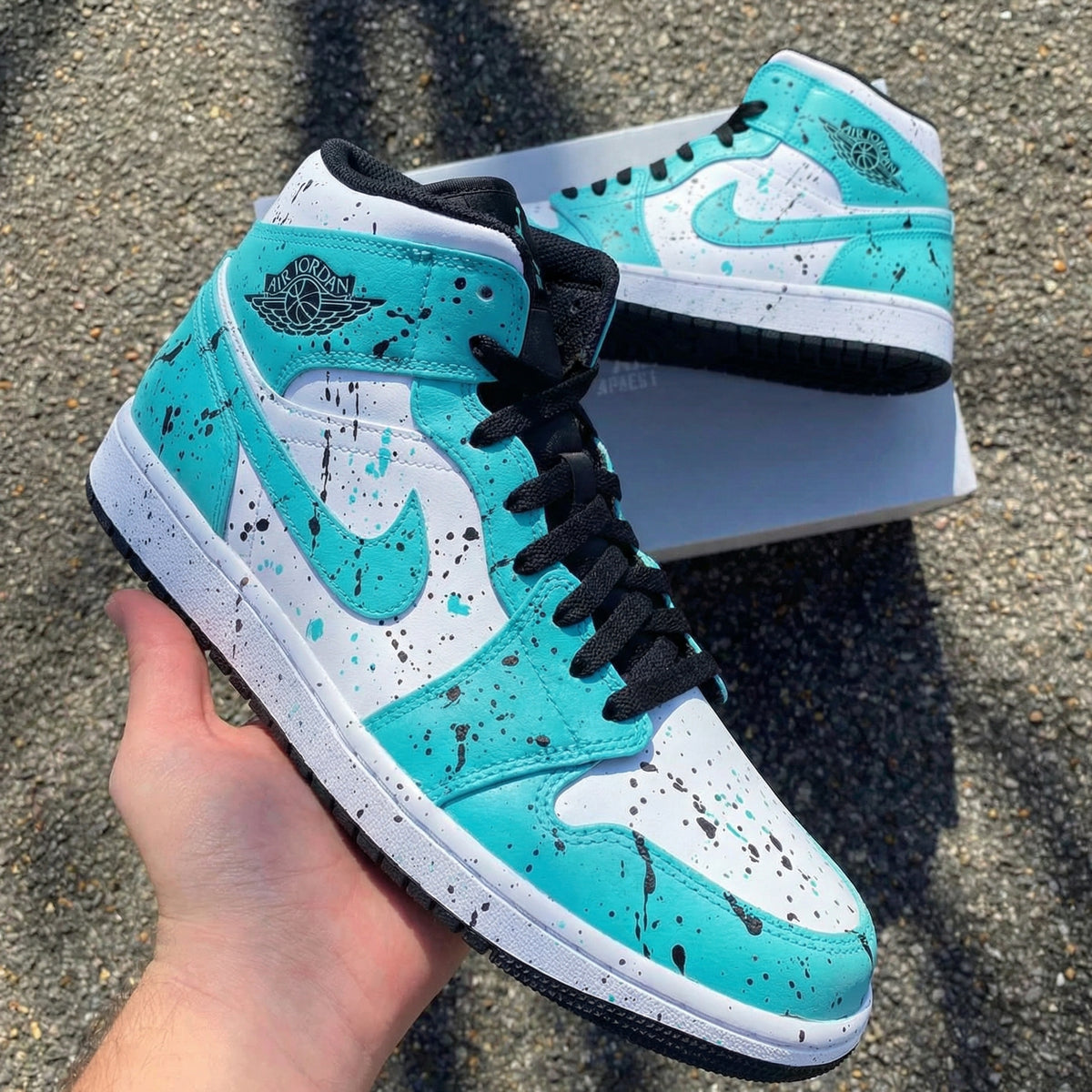 Custom Air Jordan 1 Splatter Teal Black White – Unite Custom