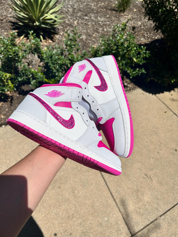 Custom Air Jordan 1 White And Hot Pink With Rhinestones