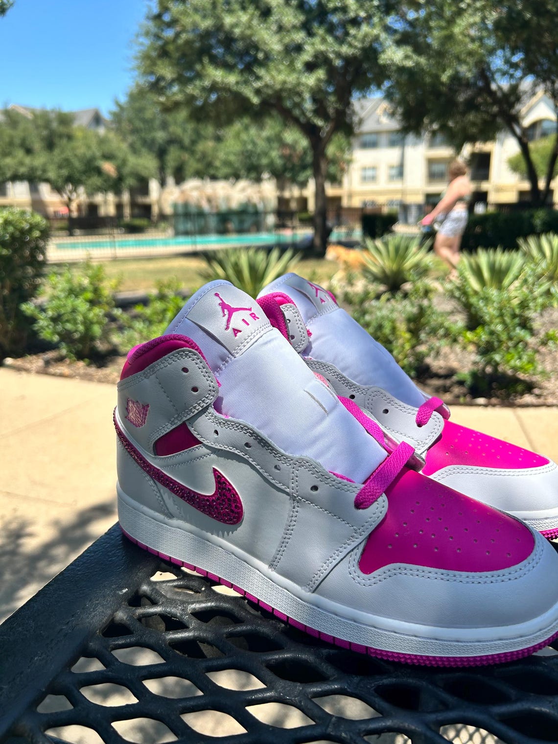 Custom Air Jordan 1 White And Hot Pink With Rhinestones