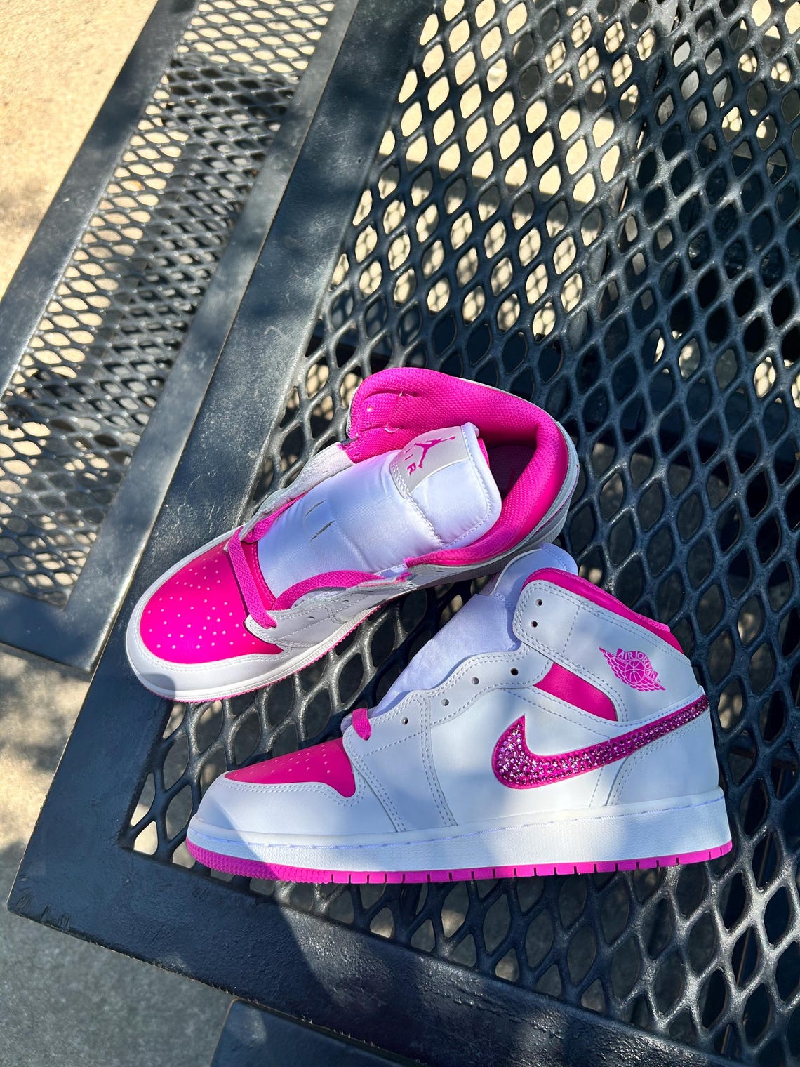 Custom Air Jordan 1 White And Hot Pink With Rhinestones
