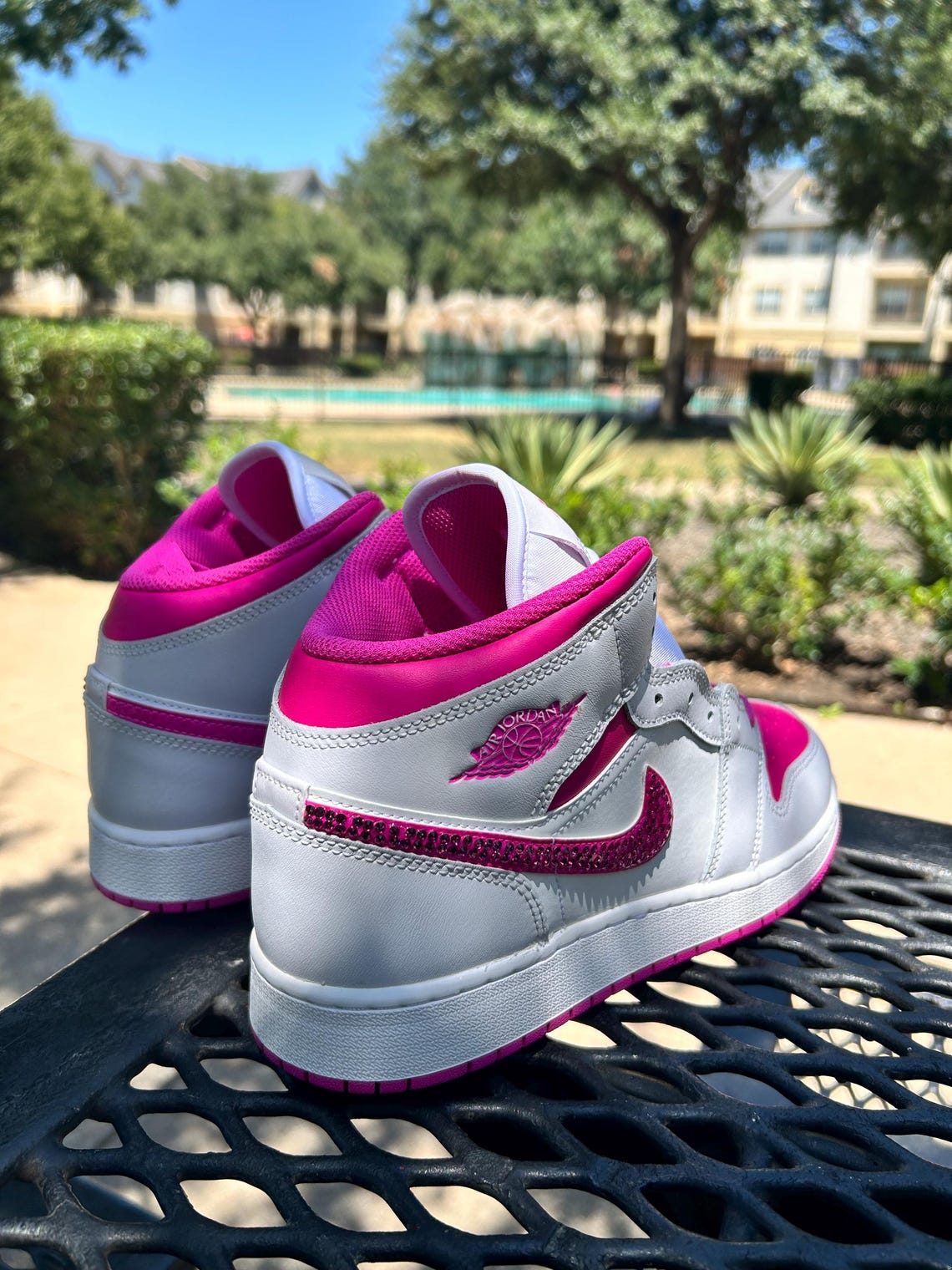 Custom Air Jordan 1 White And Hot Pink With Rhinestones