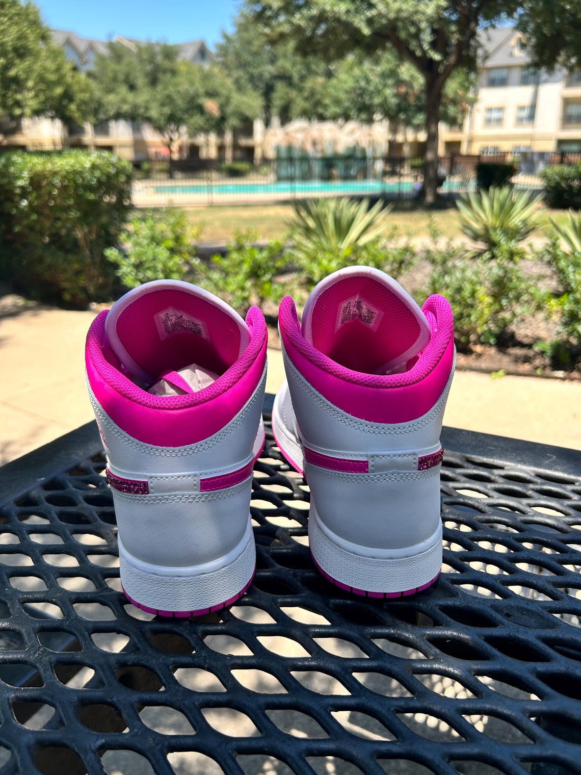 Custom Air Jordan 1 White And Hot Pink With Rhinestones