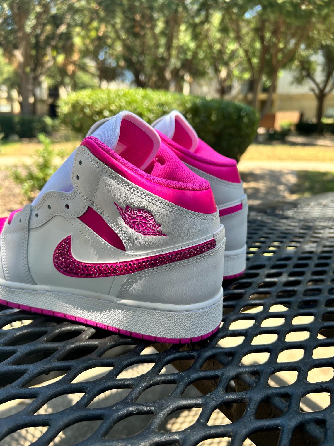 Custom Air Jordan 1 White And Hot Pink With Rhinestones