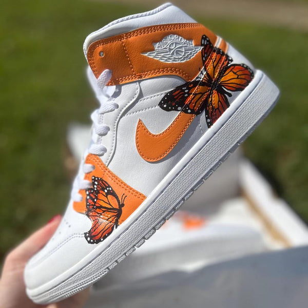Custom Air Jordan 1 White And Orange Featuring Butterflies