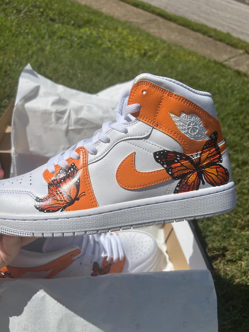 Custom Air Jordan 1 White And Orange Featuring Butterflies