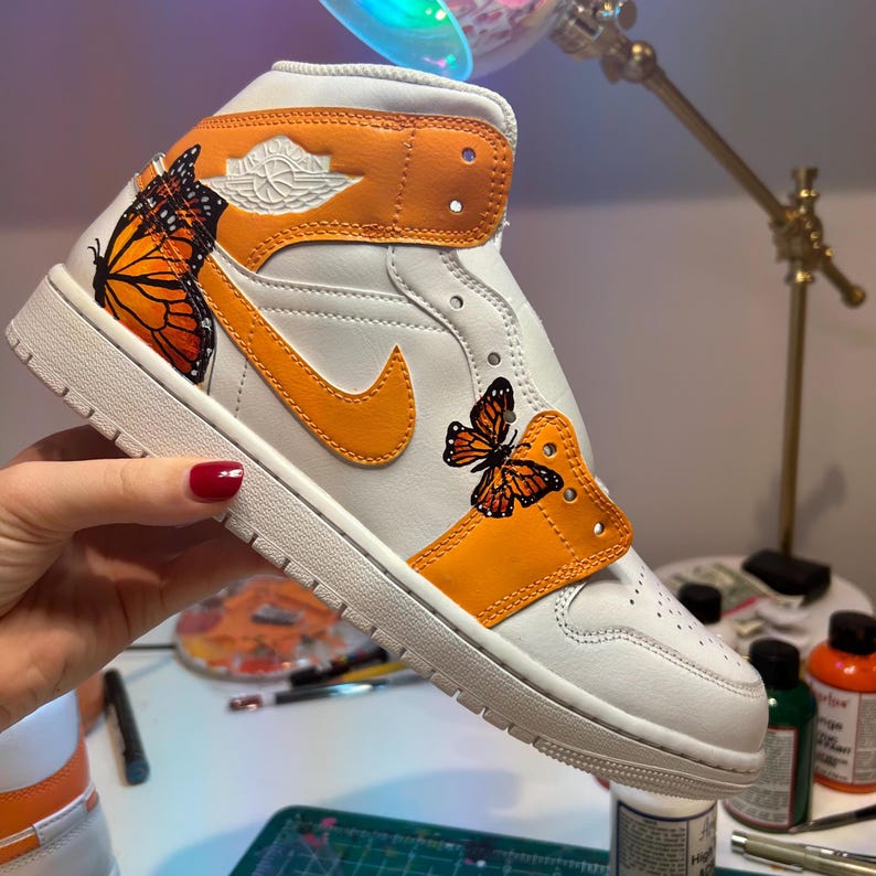 Custom Air Jordan 1 White And Orange Featuring Butterflies