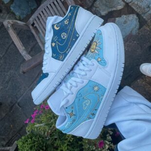 Custom Air Jordan 1 White Baby Blue Celestial Patterns