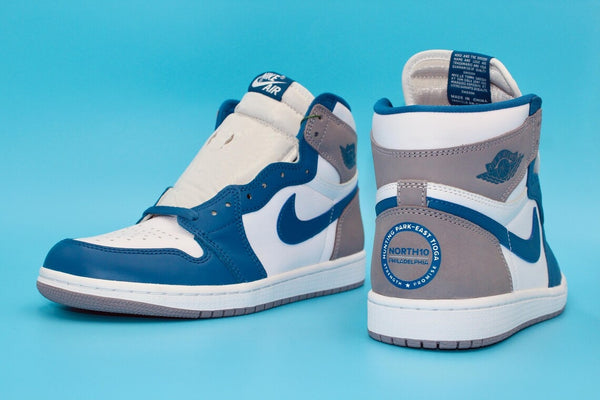 Custom Air Jordan 1 White Blue Gray With Circle Logo