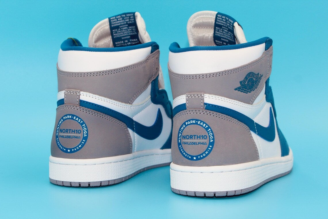 Custom Air Jordan 1 White Blue Gray With Circle Logo