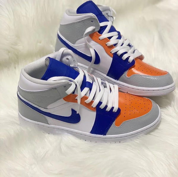 Custom Air Jordan 1 White Blue Orange Color - Blocked