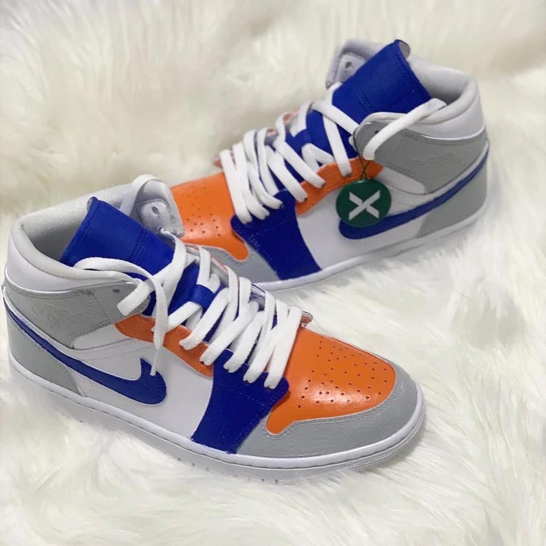 Custom Air Jordan 1 White Blue Orange Color - Blocked