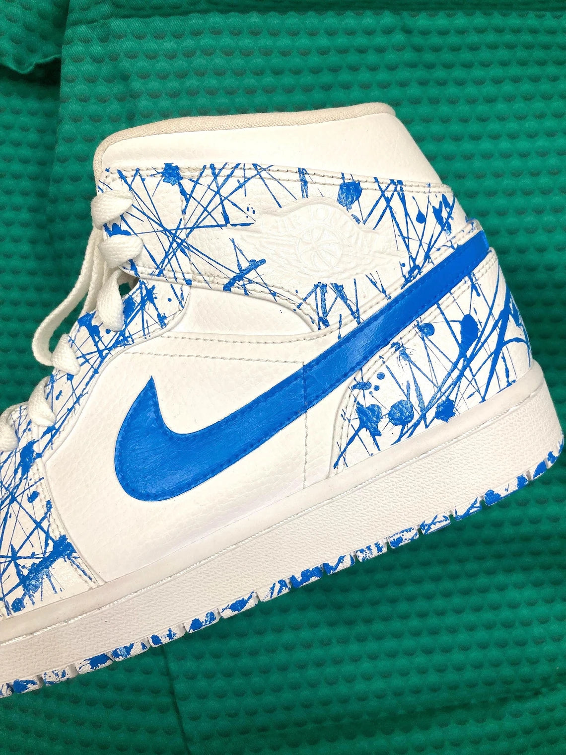 Bull Jordan Pattern Custom Air Jordan 1 White Blue Splatter Pattern – Unite Custom