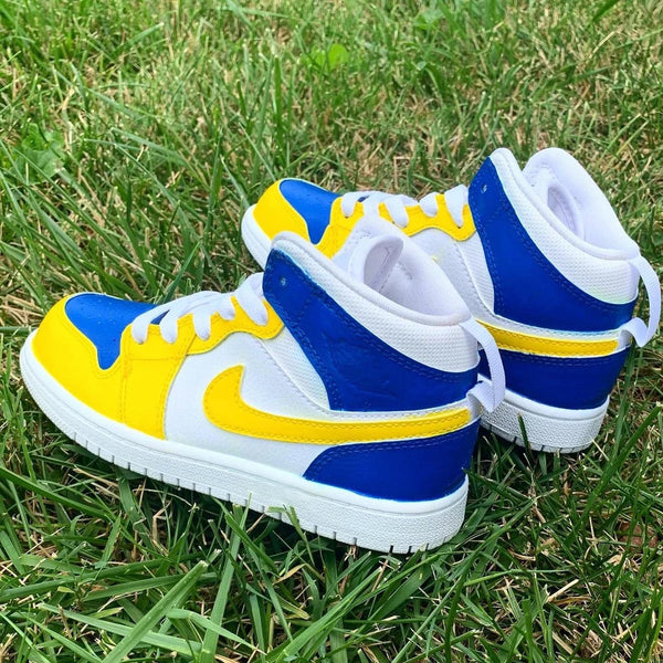 Custom Air Jordan 1 White Blue Yellow Color - Blocked