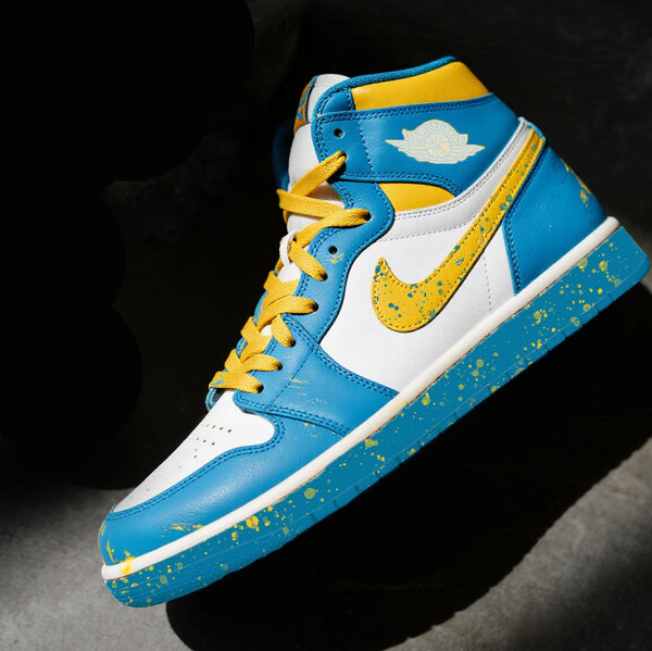 Custom Air Jordan 1 White Blue Yellow Splatter