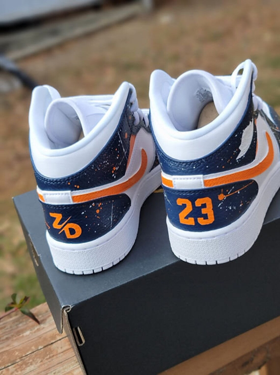 Custom Air Jordan 1 White Navy Orange Splatter Pattern