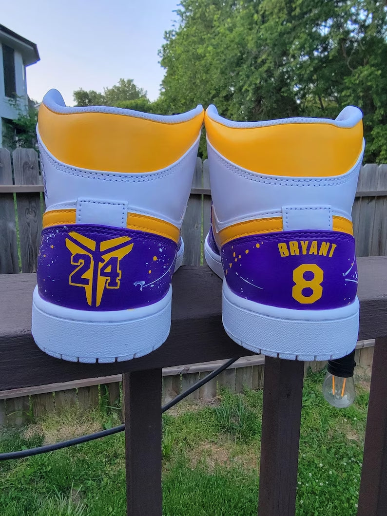 Custom Air Jordan 1 White Purple Yellow Splatter Pattern