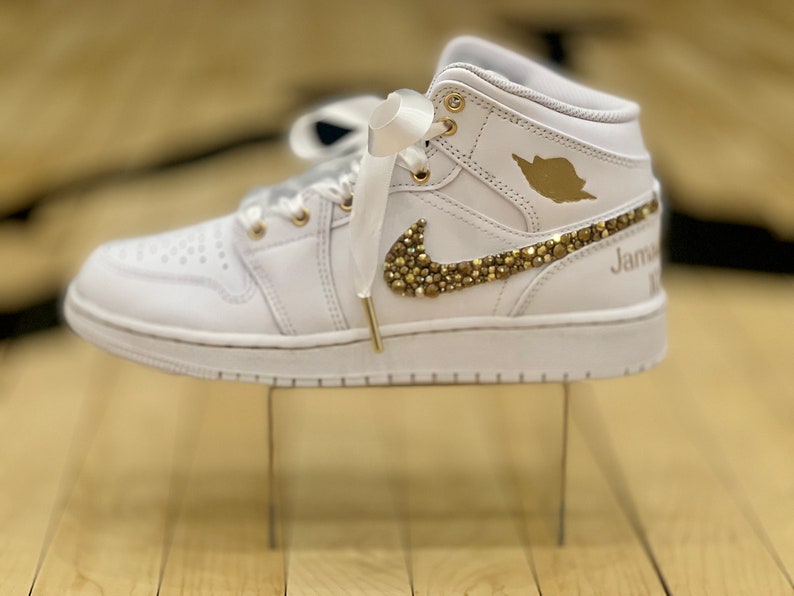 Custom Air Jordan 1 White With Gold Glitter And Personalized Text