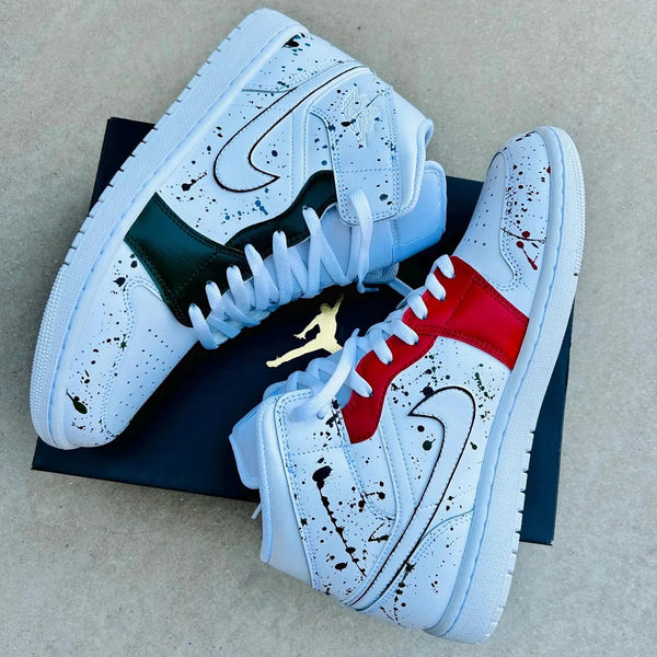 Custom Air Jordan 1 White With Red And Black Splatter Design