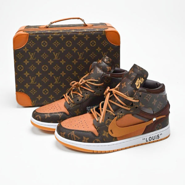 Custom Air Jordan 1 X Travis Scott Brown Orange LV Pattern