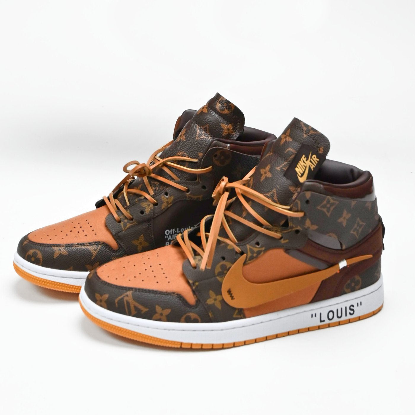 Custom Air Jordan 1 X Travis Scott Brown Orange LV Pattern