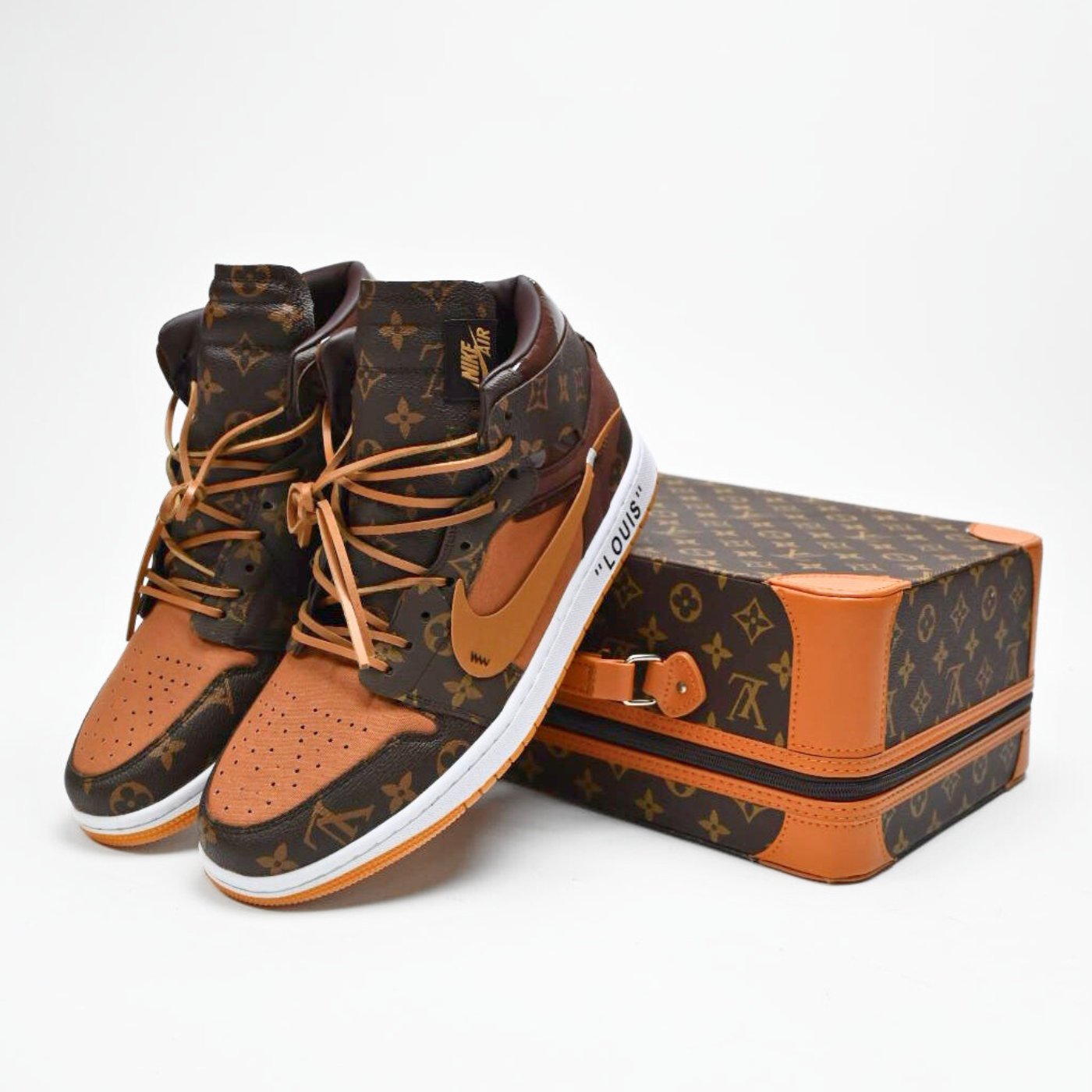 Custom Air Jordan 1 X Travis Scott Brown Orange LV Pattern