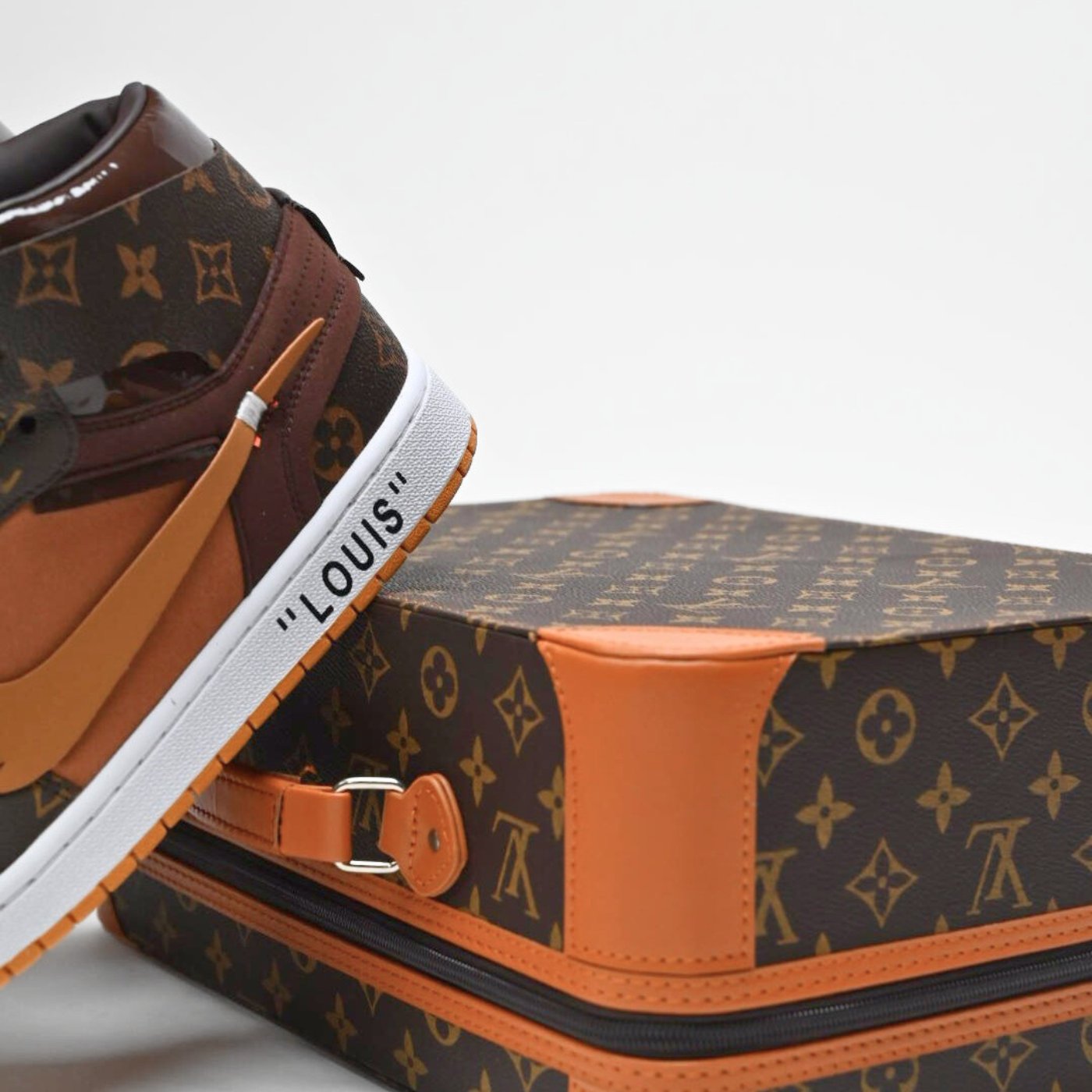 Custom Air Jordan 1 X Travis Scott Brown Orange LV Pattern