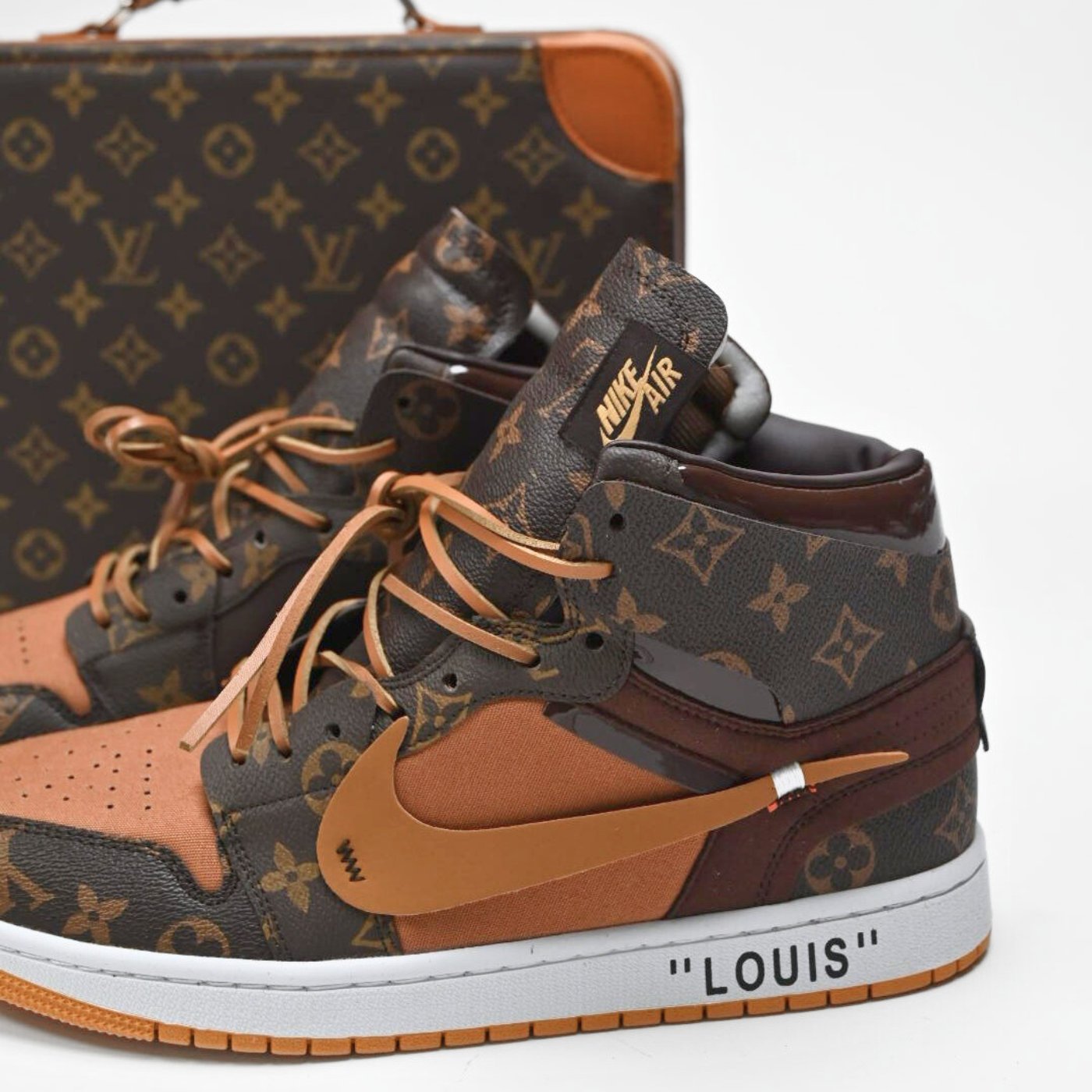 Custom Air Jordan 1 X Travis Scott Brown Orange LV Pattern
