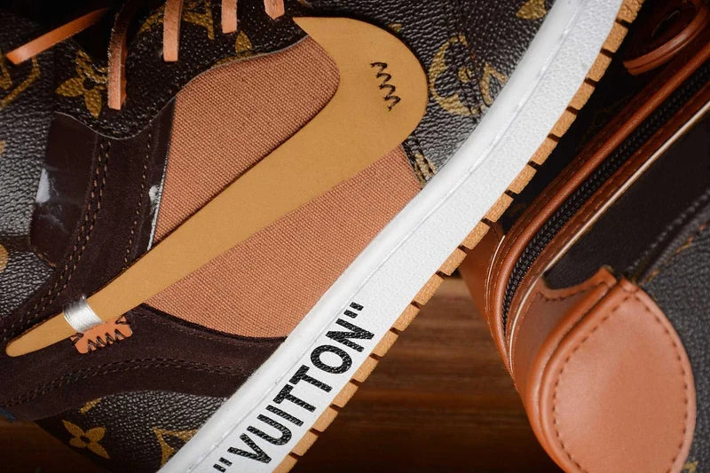 Custom Air Jordan 1 X Travis Scott Brown Orange LV Pattern