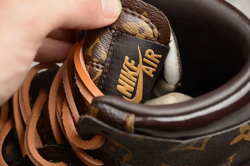 Custom Air Jordan 1 X Travis Scott Brown Orange LV Pattern