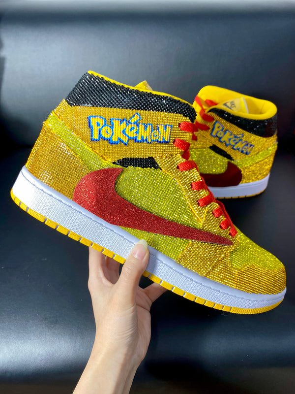 Custom Air Jordan 1 Yellow with Pokemon Logo and Red Accents 