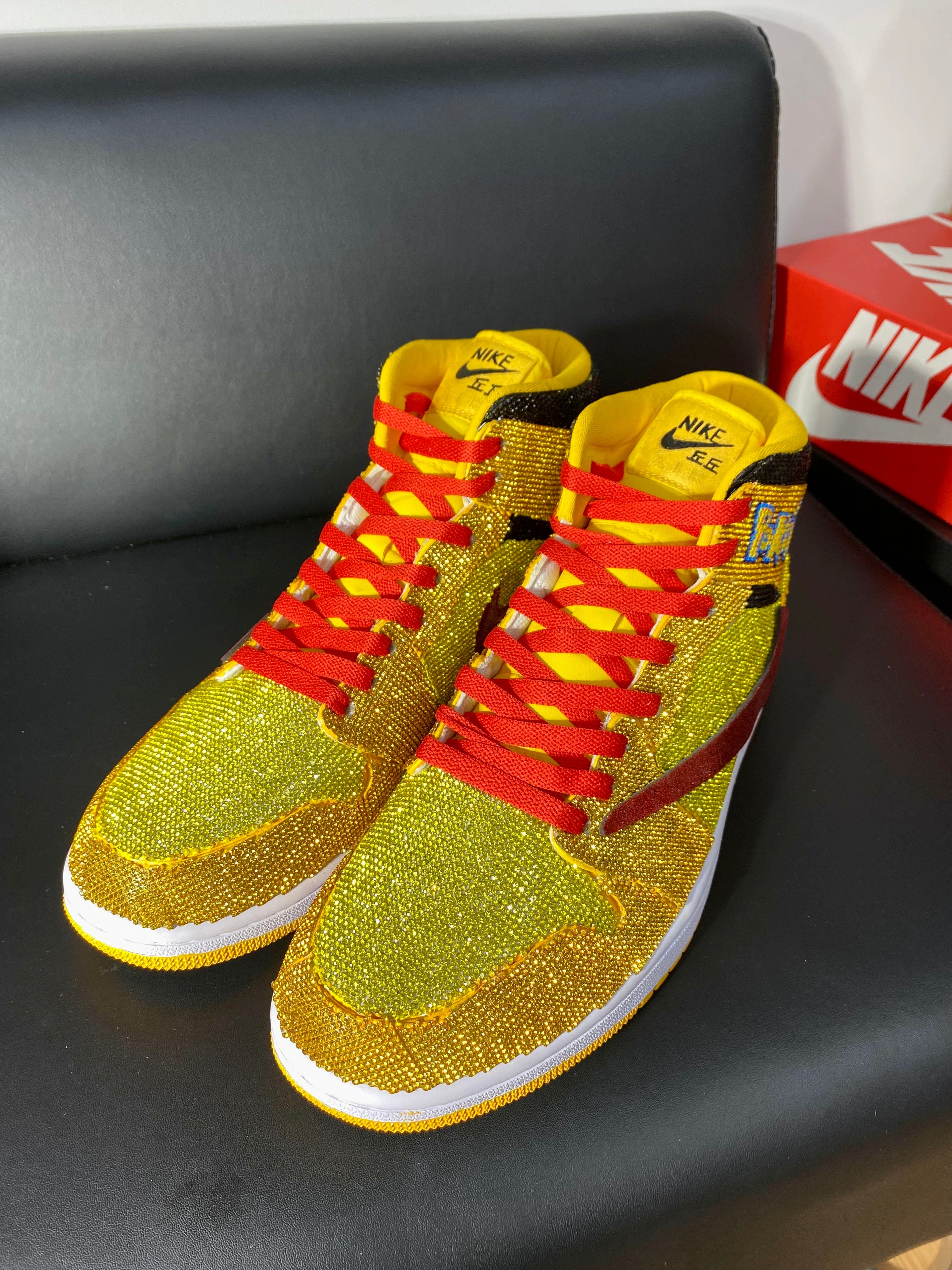 Custom Air Jordan 1 Yellow with Pokemon Logo and Red Accents 
