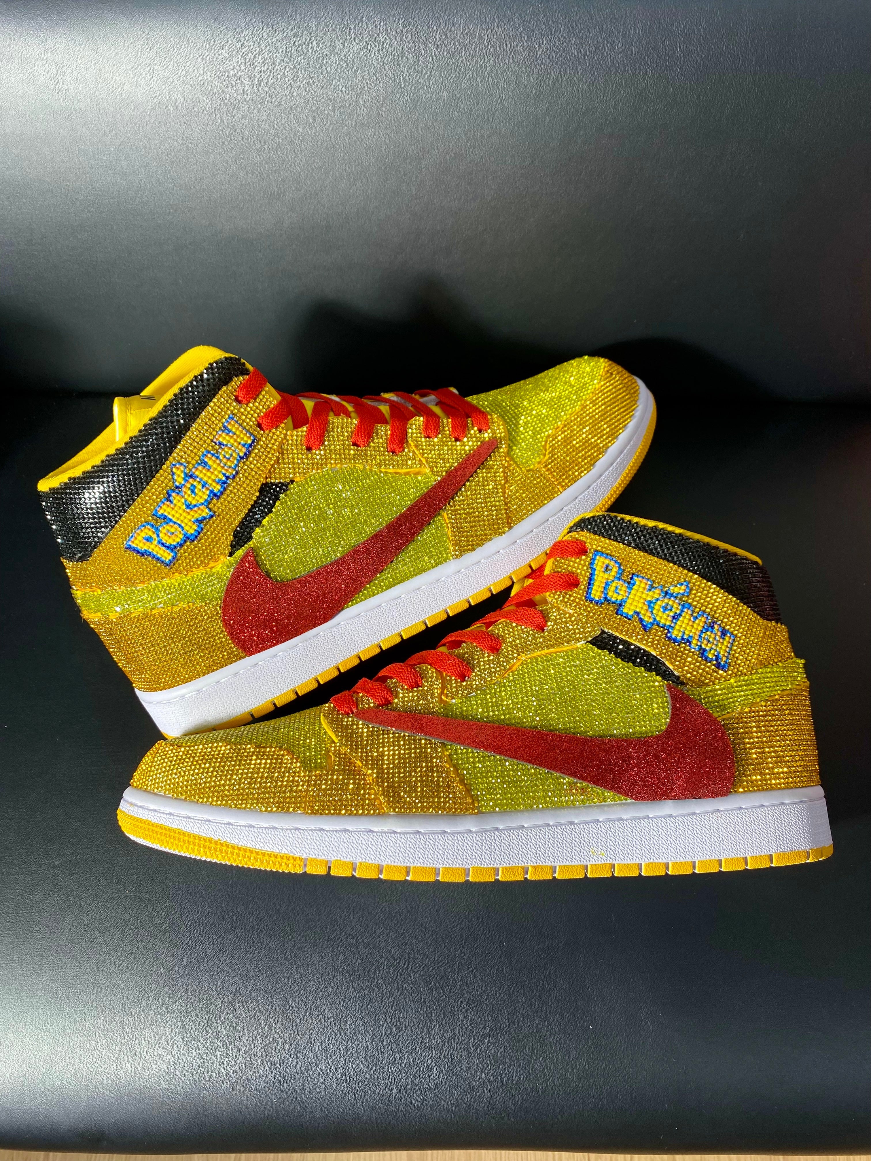 Custom Air Jordan 1 Yellow with Pokemon Logo and Red Accents 