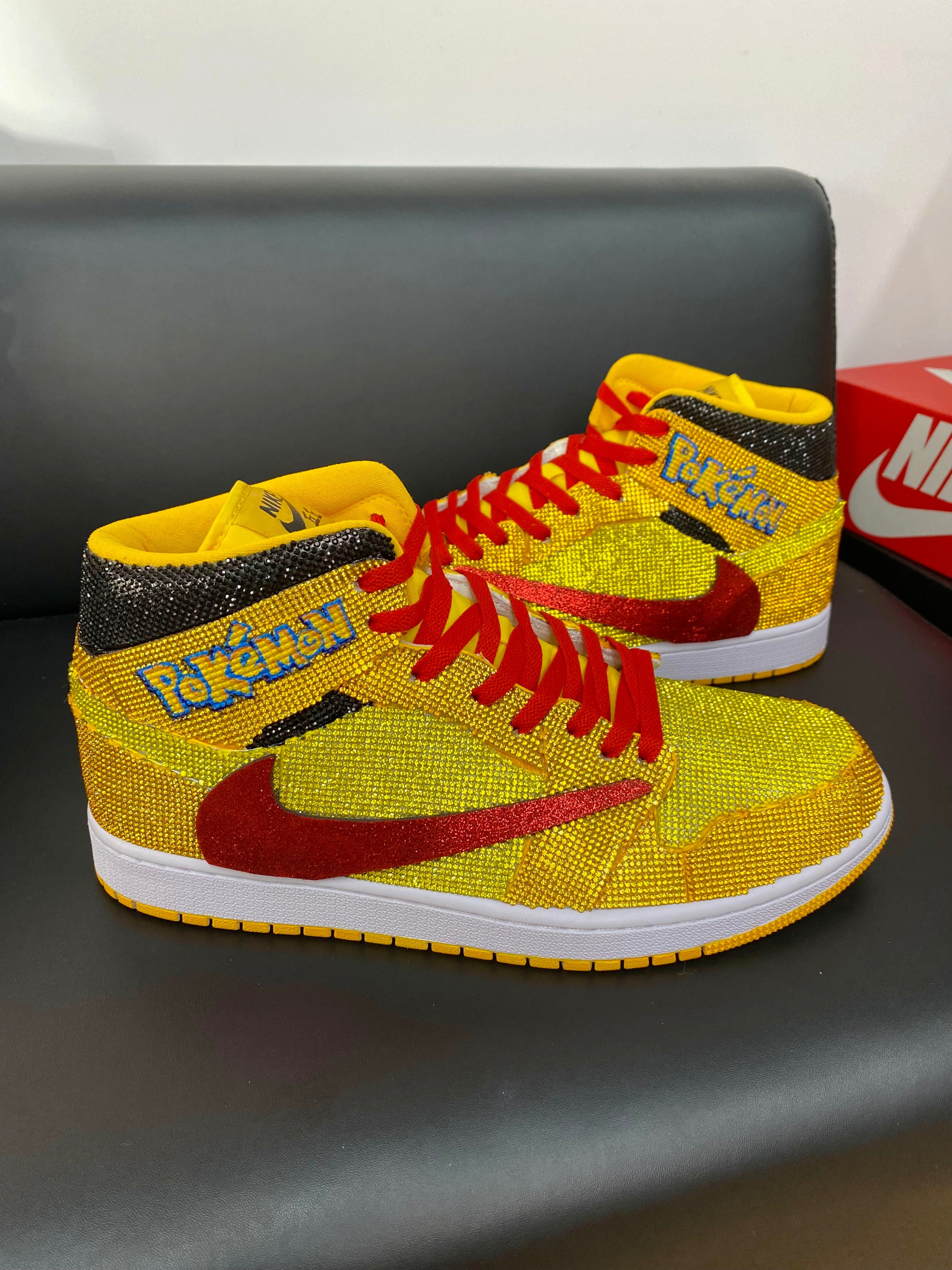 Custom Air Jordan 1 Yellow with Pokemon Logo and Red Accents 