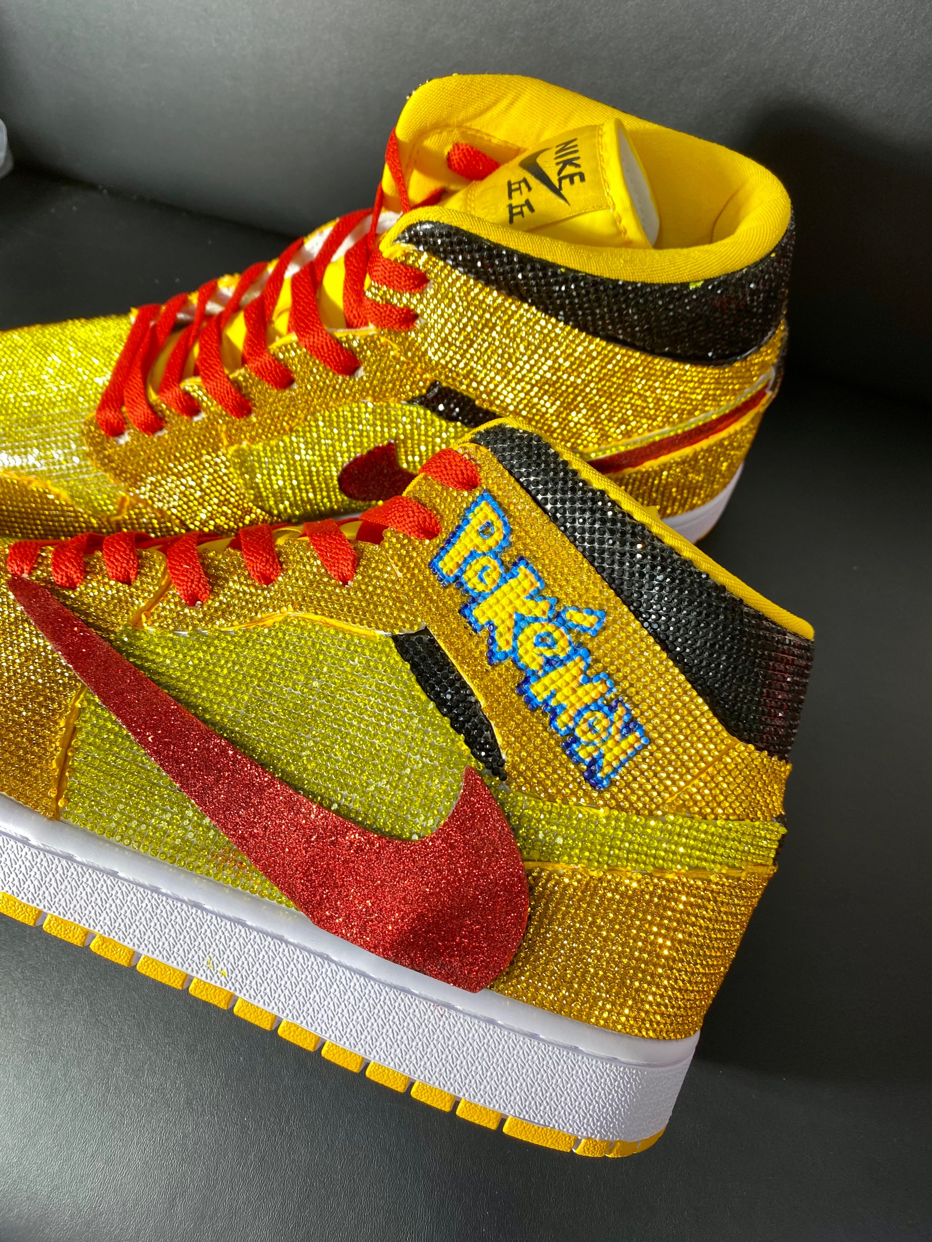 Custom Air Jordan 1 Yellow with Pokemon Logo and Red Accents 