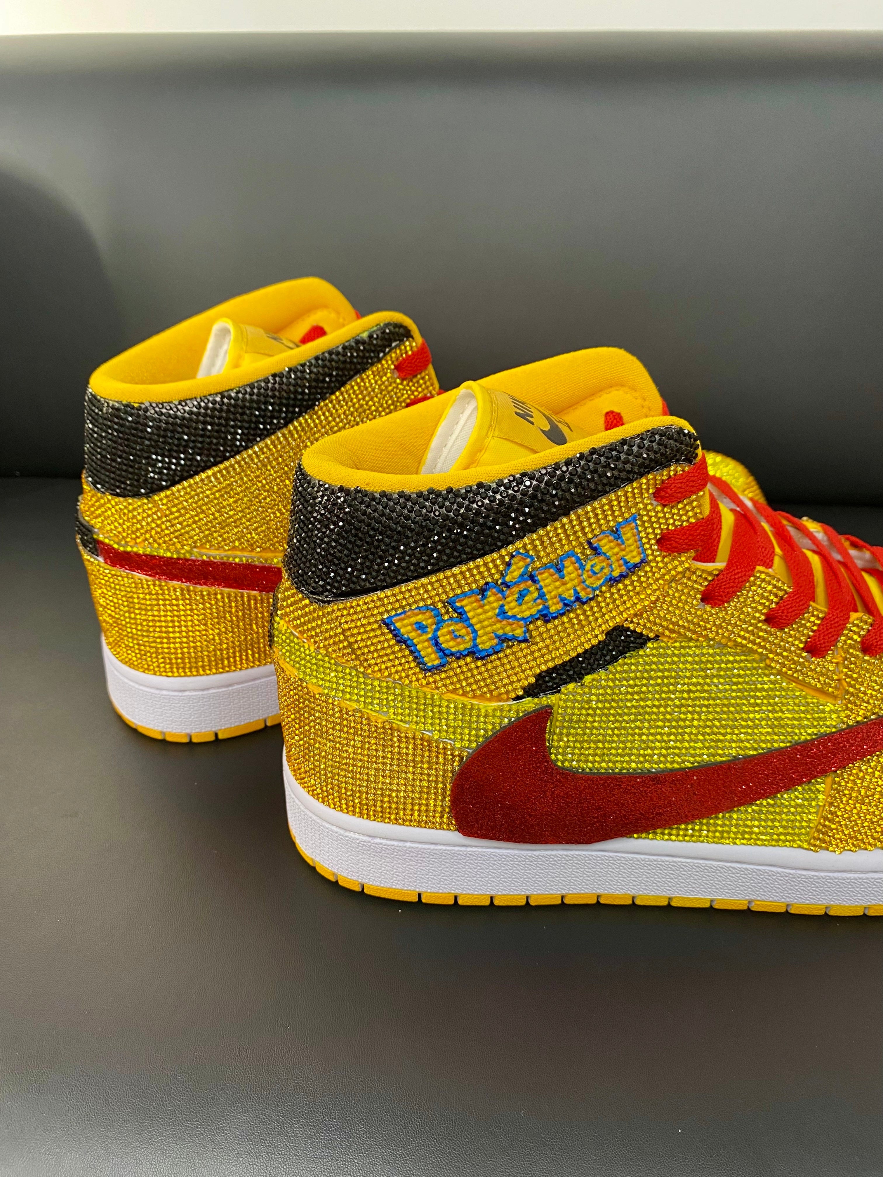 Custom Air Jordan 1 Yellow with Pokemon Logo and Red Accents 